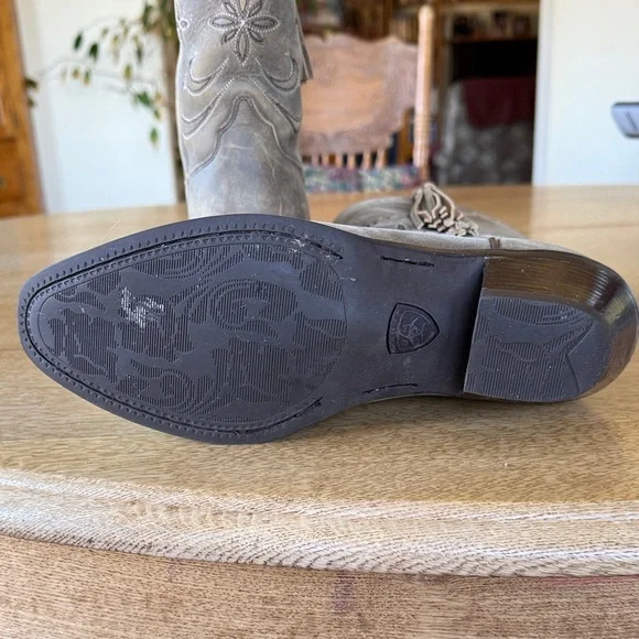 Ariat Greyish-tan Suede Embroidered Heeled Boots - Picture 7 of 13